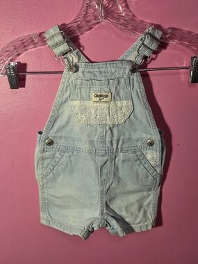 OshKosh B'gosh Light Blue Denim Baby Overall Shorts And Navy Overall Dress